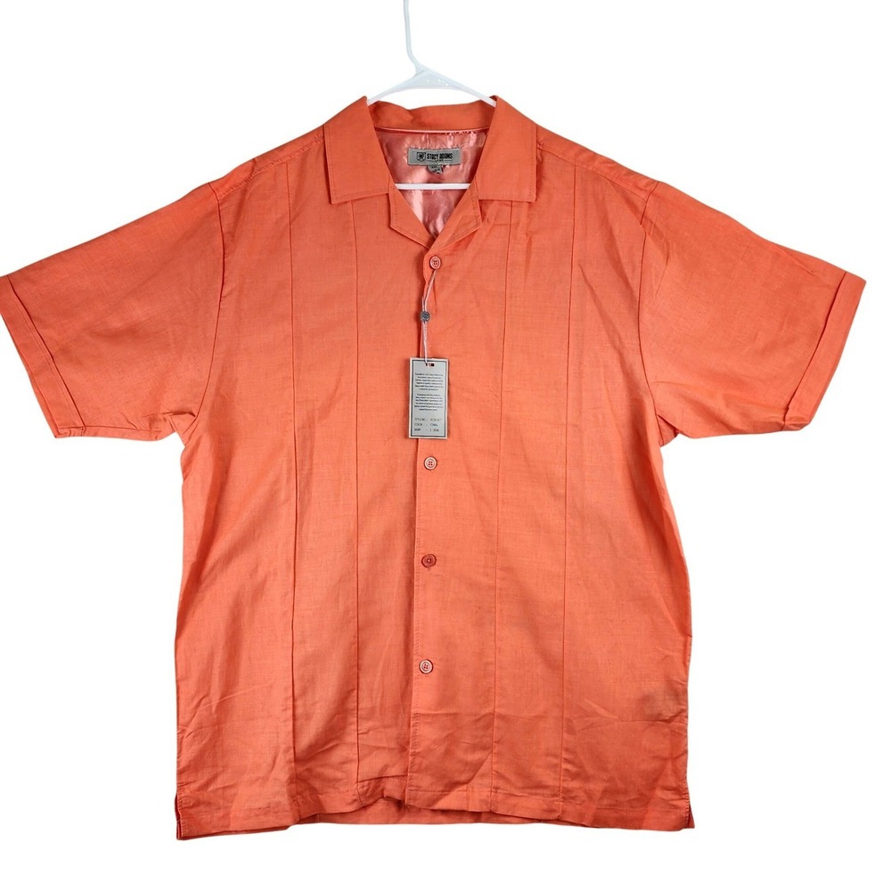Stacy Adams Linen Blend Button Up Shirt Mens XXL Coral‎ Resort Summer